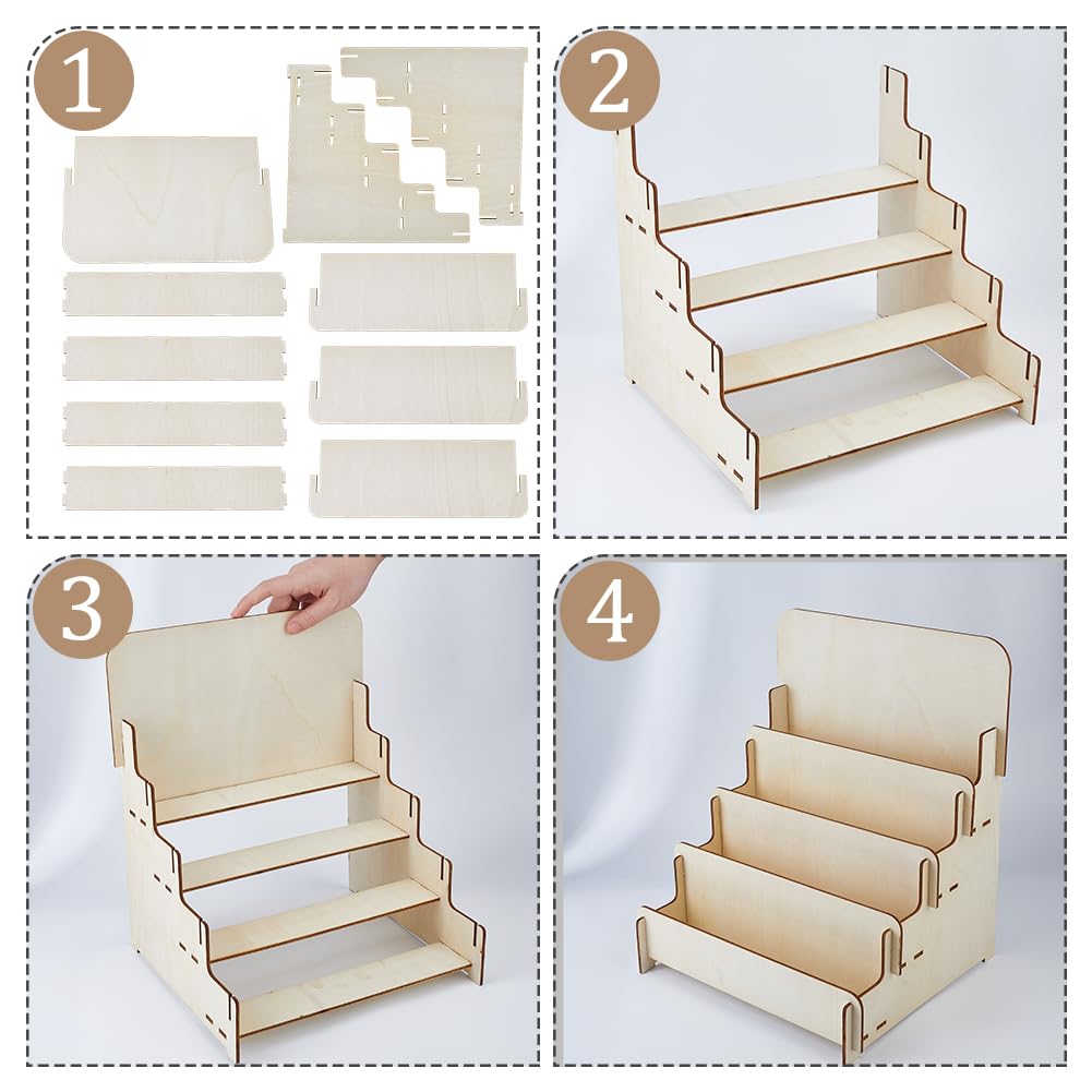 SUPERFINDINGS 4-Tier Wooden Greeting Card Display Stand Sticker Display Stand Vendors Postcard Organizer Retail Display Racks Multipurpose Brochure