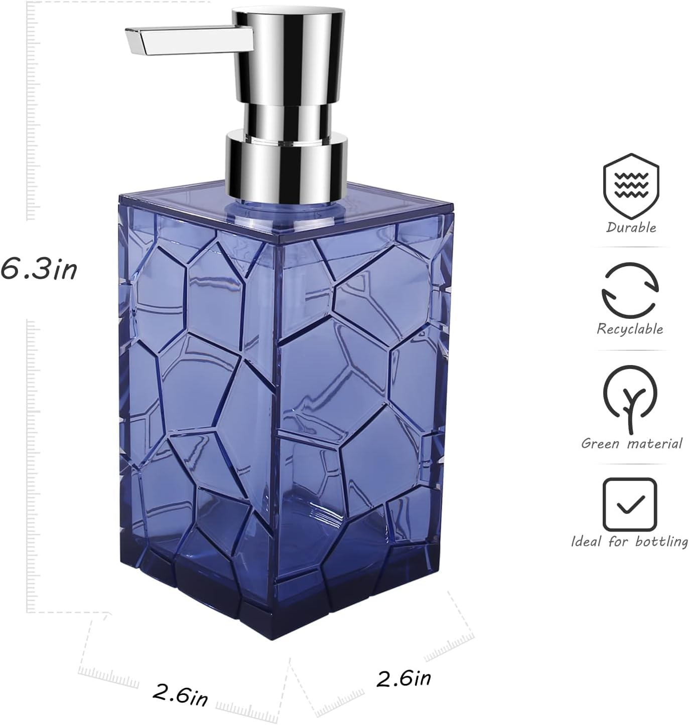2 Pack Hand Soap Dispenser Set, Clear Acrylic Plastic Liquid Pump Bottles Refillable Lotion Dispenser for Bathroom Decor Kitchen College Dorm (Blue)