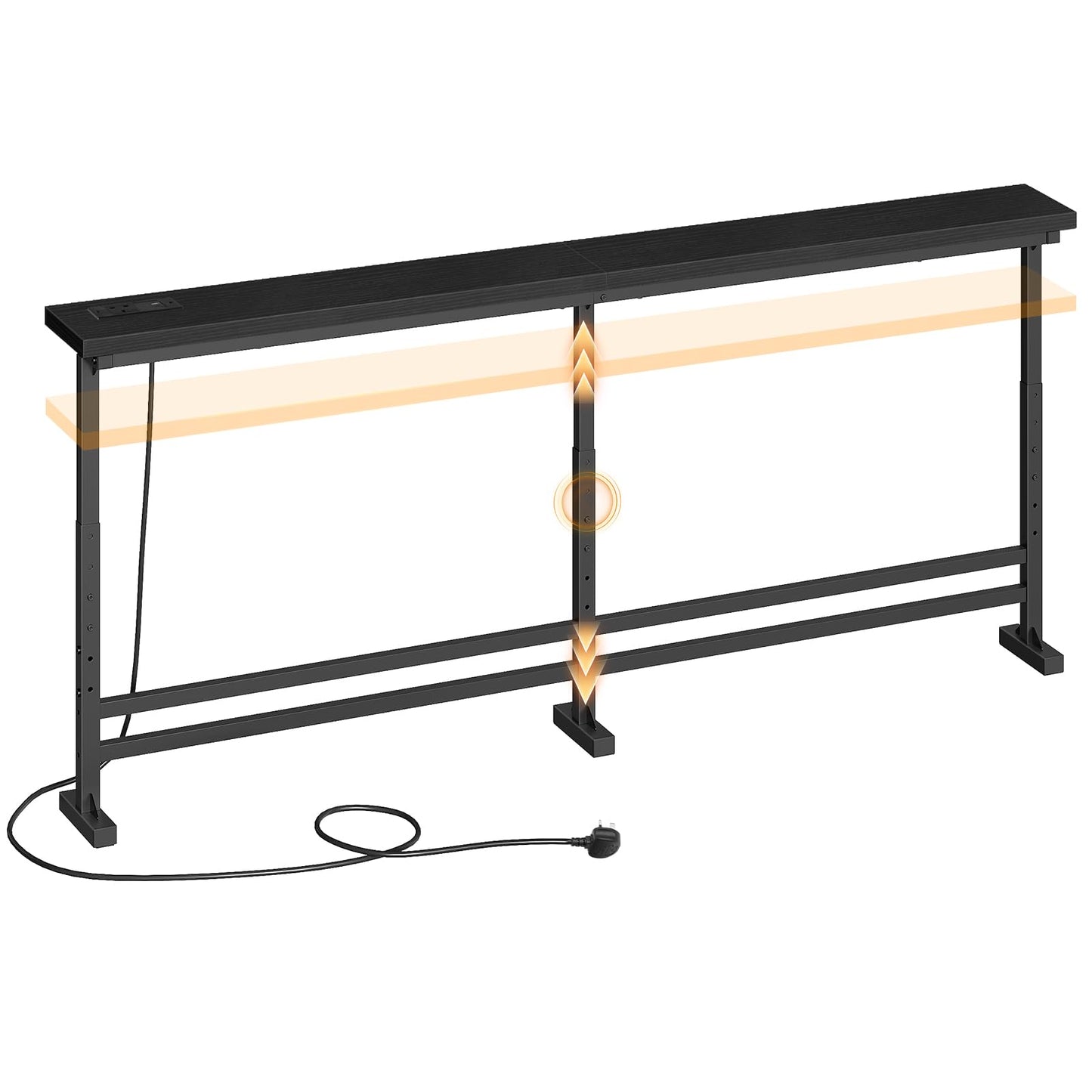 YATINEY 15 cm Slim Console Table, Height-Adjustable Behind Sofa Table, 180 cm Hallway Table, Narrow Long Sofa Table with Power Outlet