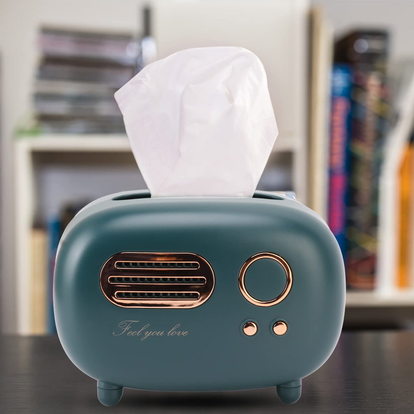 Retro Radio Shape Tissue Cover Box Vintage Paper Case Dispenser Multifunctional Tissue Box Holder for Bathroom Living Room Bedroom Dressers(Green)