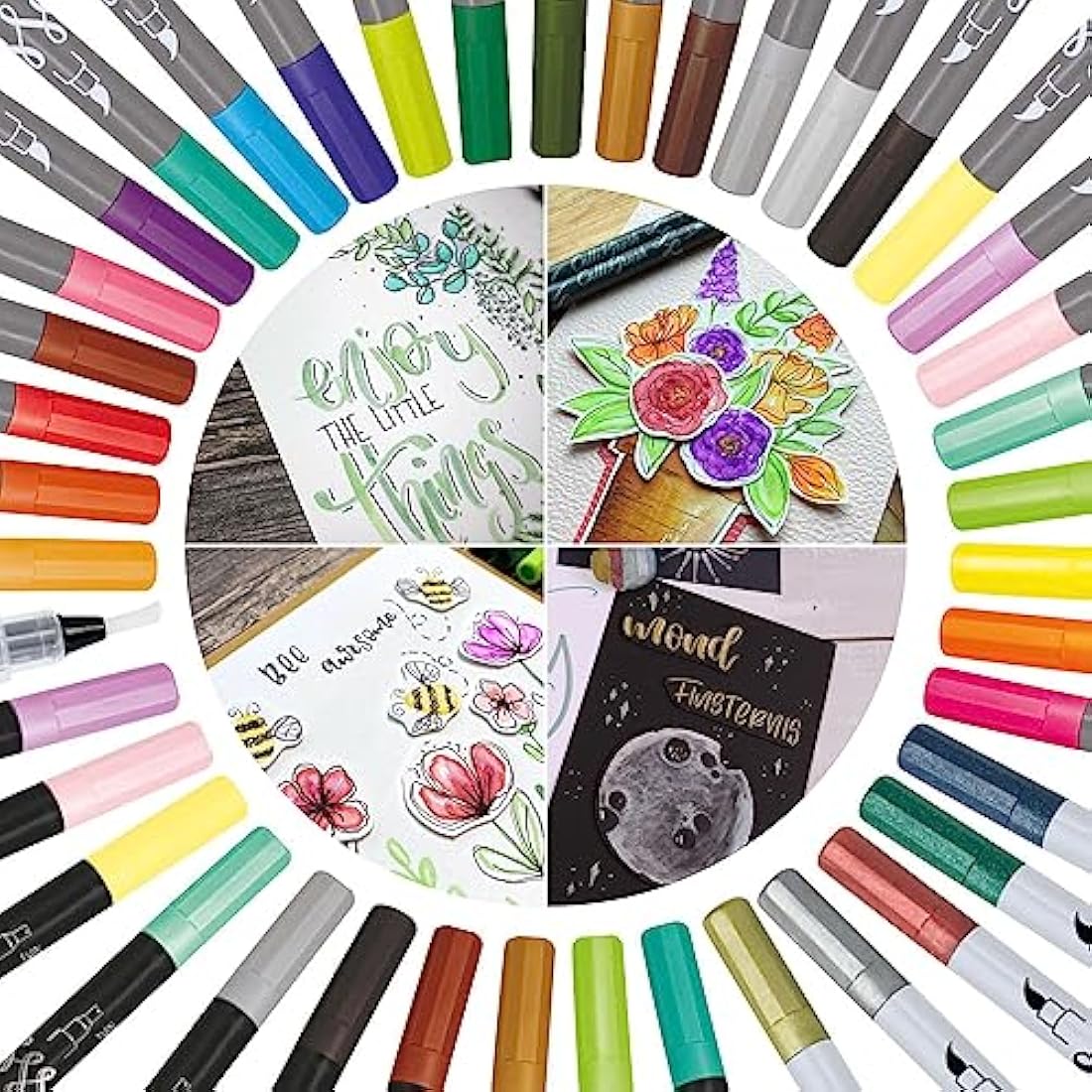 Online 40+1 Hand Lettering Set, Colourful Calli.Brush & Calli.Twin Brush Pens, Waterbrush Pen for Watercolour, Calligraphy Set in Roll Pouch Gift Packaging, Bullet Journal Pens
