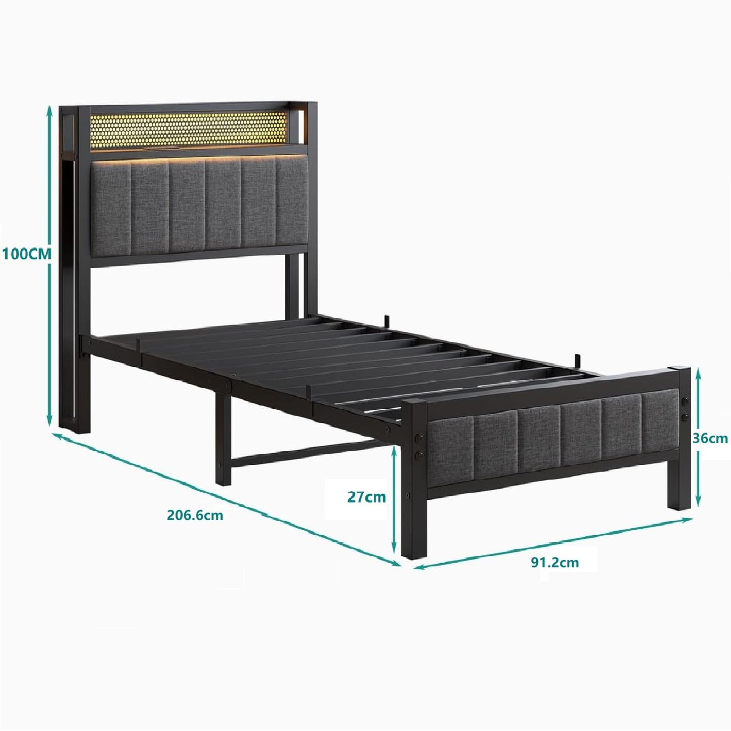 MOFLUT Single Bed Frame with Upholstered Headboard, No Box Spring Needed