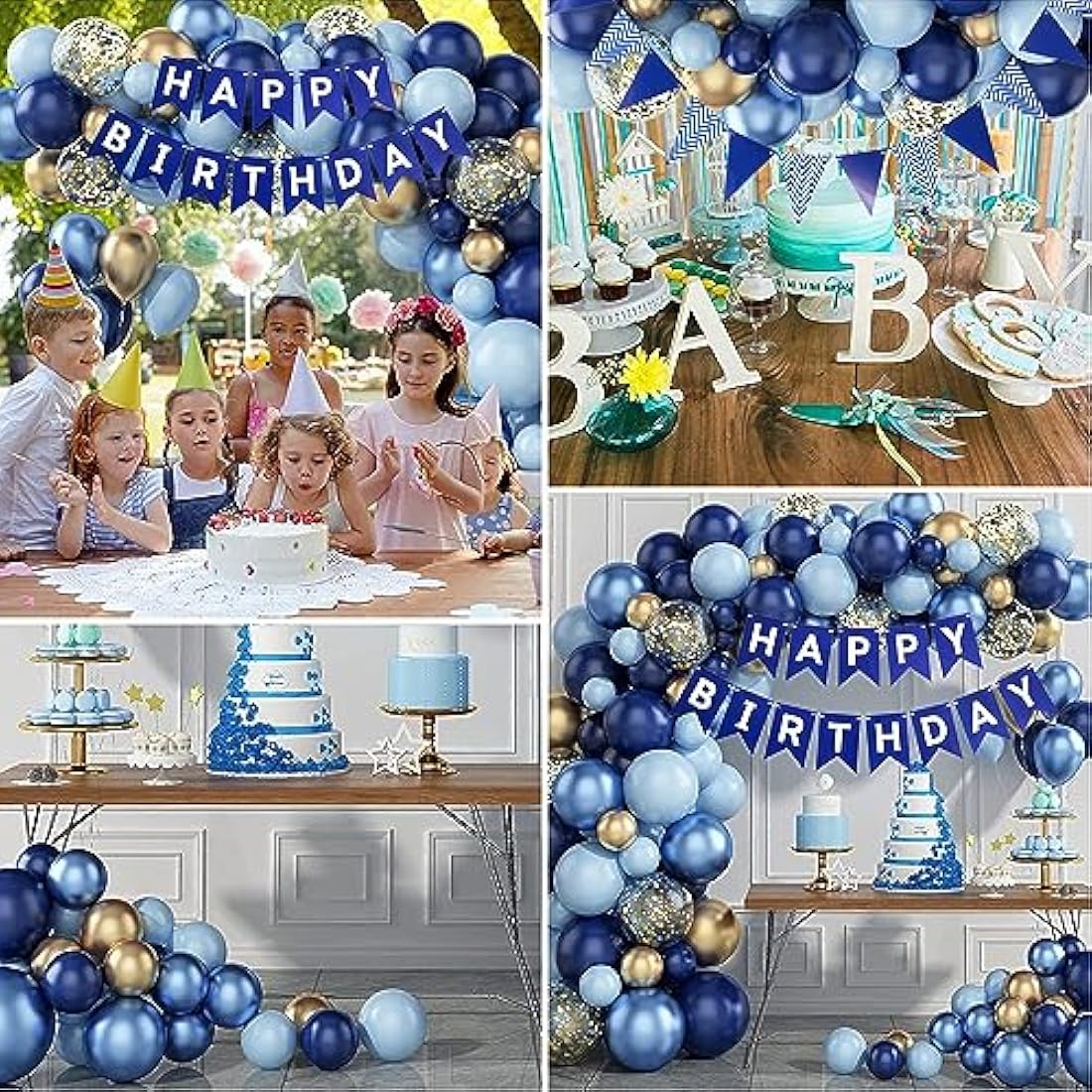 Navy Blue Happy Birthday Bunting Banners & Balloons - Perfect for Birthday Party Decorations