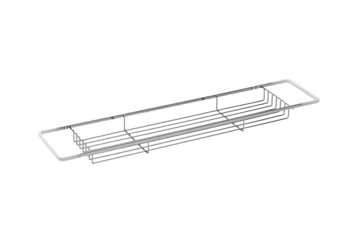Croydex Bath Rack, Durable Chrome Plated Mild Steel Bath Organiser Tray, Fits Most Standard 70cm Wide Tubs, PVC Coated Ends to Protect Bath Surface, 5
