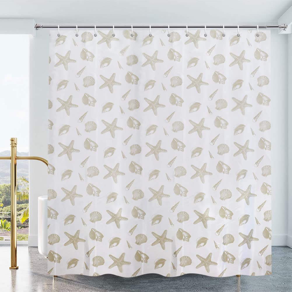 YISURE Extra Long Water-repellent Shower Curtain, Shell Printed 79x87 Inch