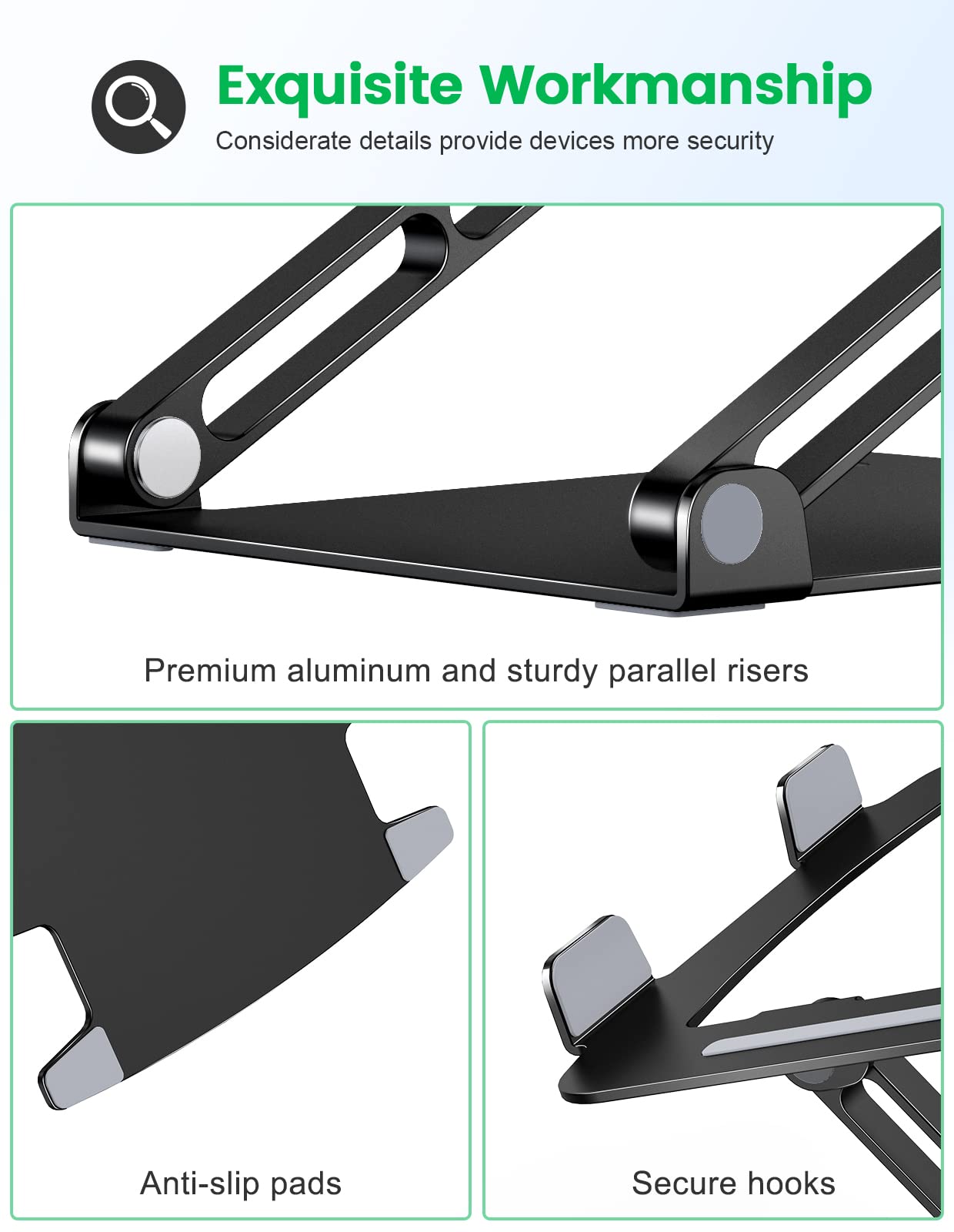 Glangeh Laptop Stand Aluminum Sturdy, Laptop Riser for Desk with Adjustable Heights/Angles, Double Rotation Axis Ergonomic
