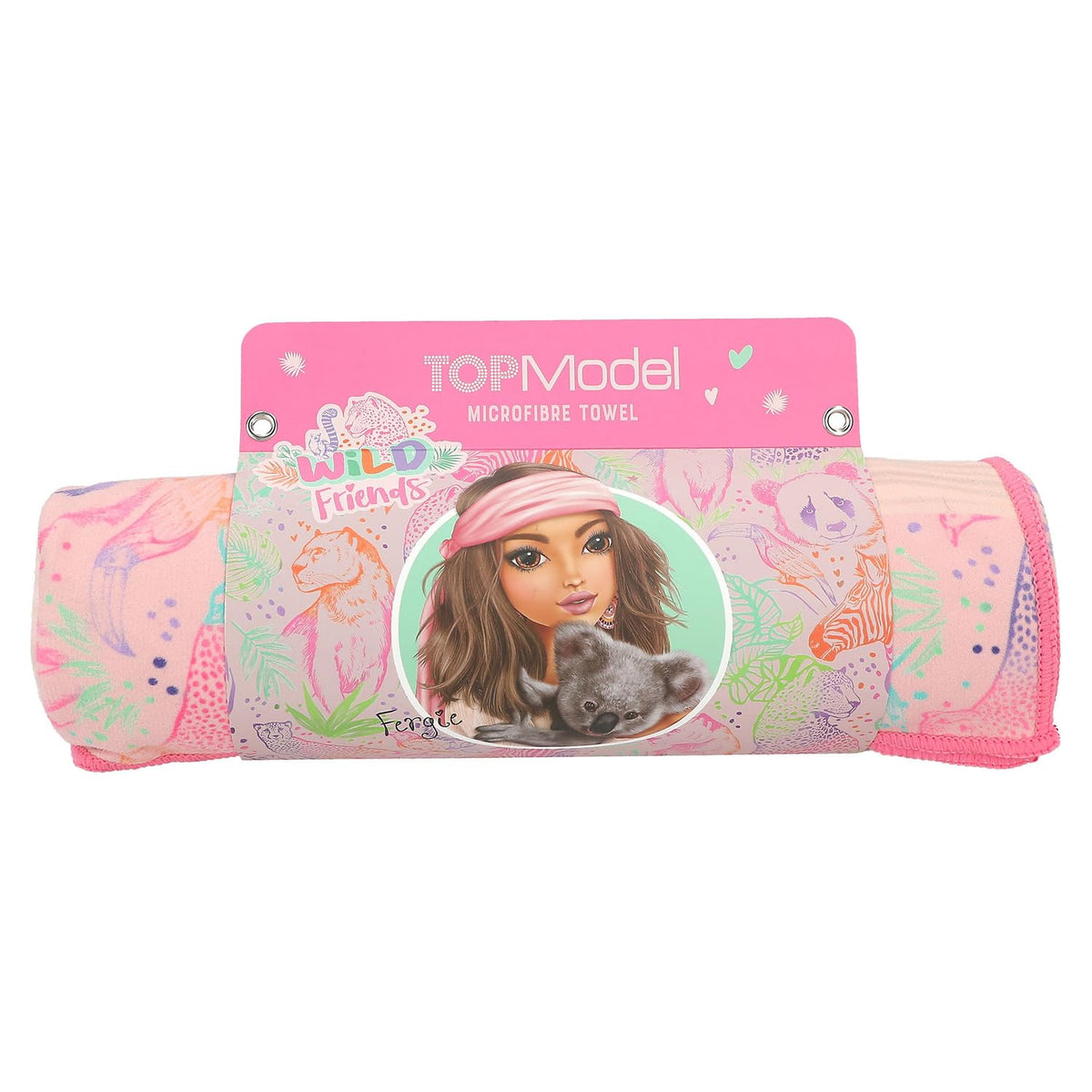 Depesche TOPModel Wild 12791 Microfibre Towel with Model Motif and Colourful Animal Pattern, with Elastic Band for Rolling Up and Fixing