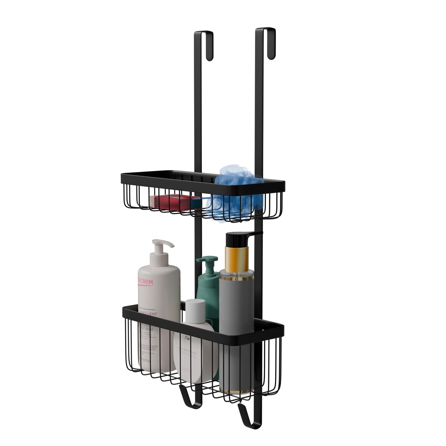 Amig - Hanging Shower Shelf - Bathroom Organizer with 2 Levels for Shower Enclosure - No Drill Basket for Gel, Shampoo and Bath Accessories - Black -