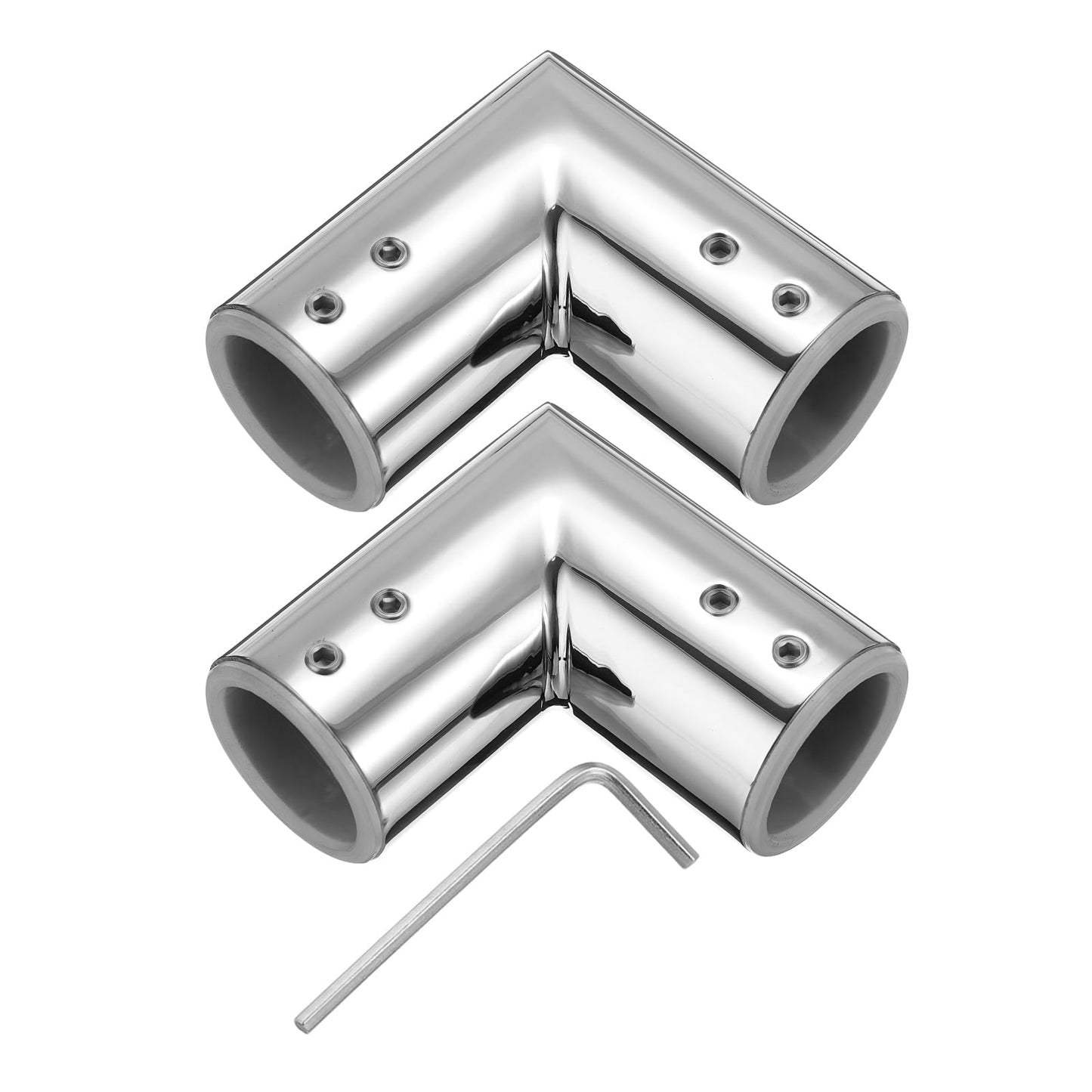 sourcing map 2pcs Corner Curtain Rod Connector, 90 Degree Window Curtain Rod Corner with Hex Wrench for 1 Inch OD Bay Window Curtain Rods, Silver