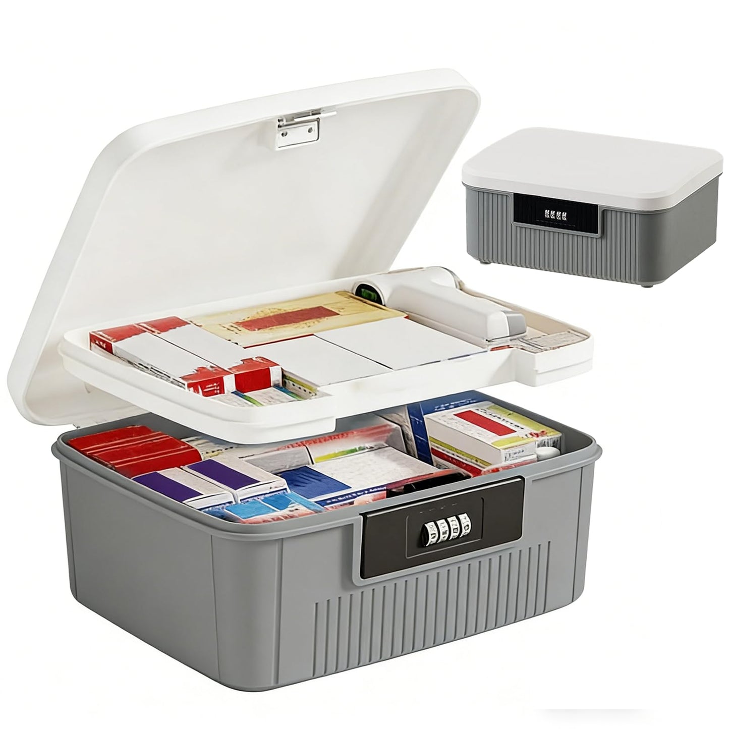 2 Layer Lockable Medicine Storage Box, 9LMedicine Box with Combination Lock