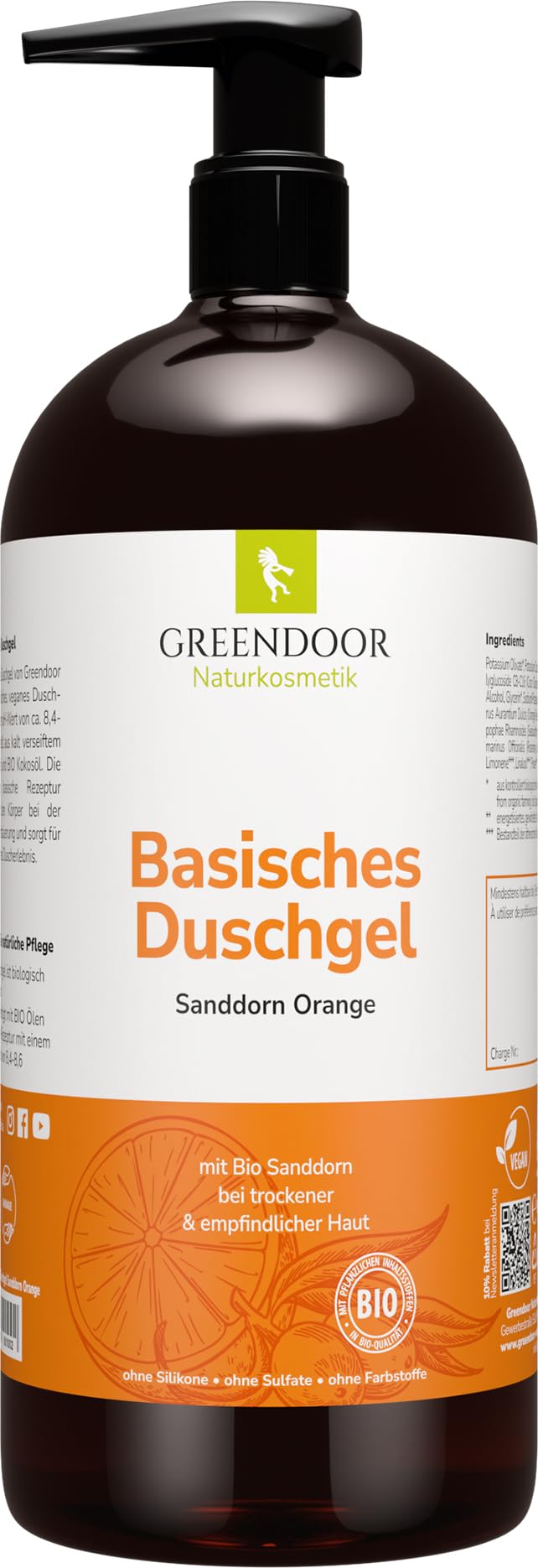500 ml Greendoor Alkaline Shower gel Sea buckthorn-Orange - 100% Natural from the Natural cosmetics Factory, without Sulphate, without silicone, no