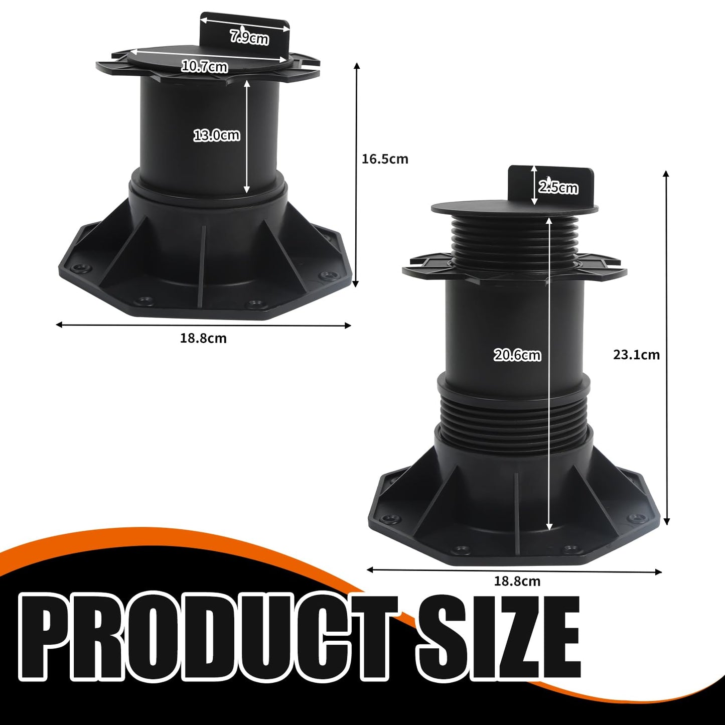 8-Pack Adjustable Decking Pedestals, 140-220 mm Plastic Deck Supports