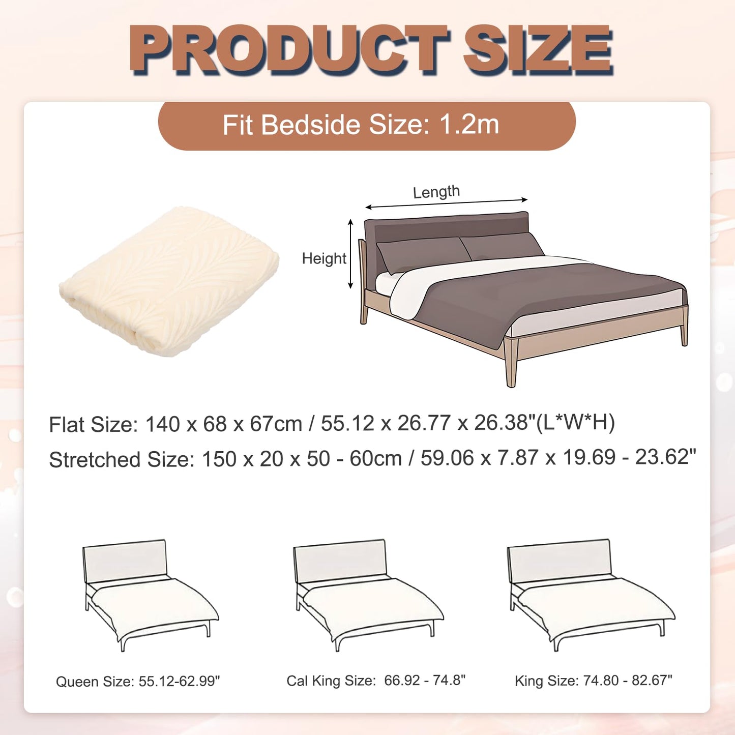 sourcing map Bed Headboard Slipcover, 150cm Jacquard Fabric Stretch Protector Covers, Dustproof Cover for Queen Size Headboard Bedroom Decor, Beige