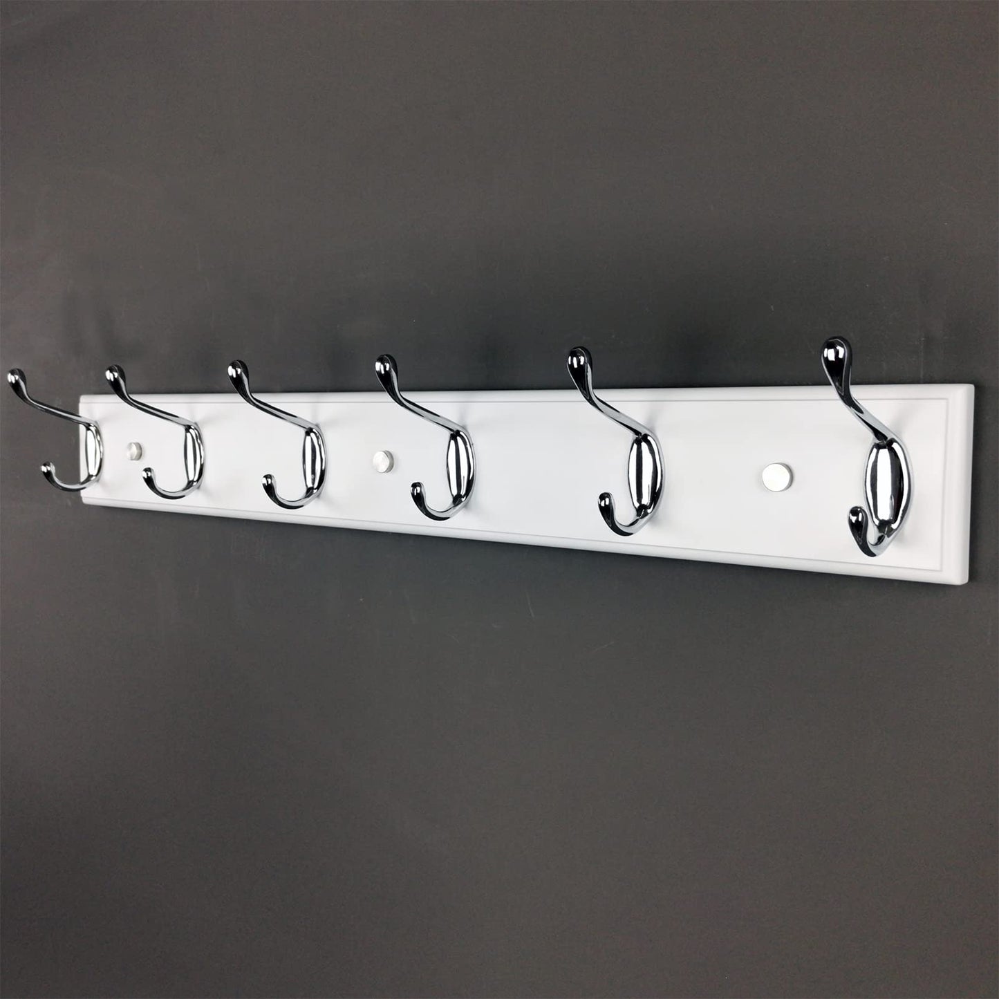 lomejii Wood Wall Mounted Coat Rack with 6 Hooks, 58 cm,White, Strong Coat Hook Rack for Clothes, Hat, Bag