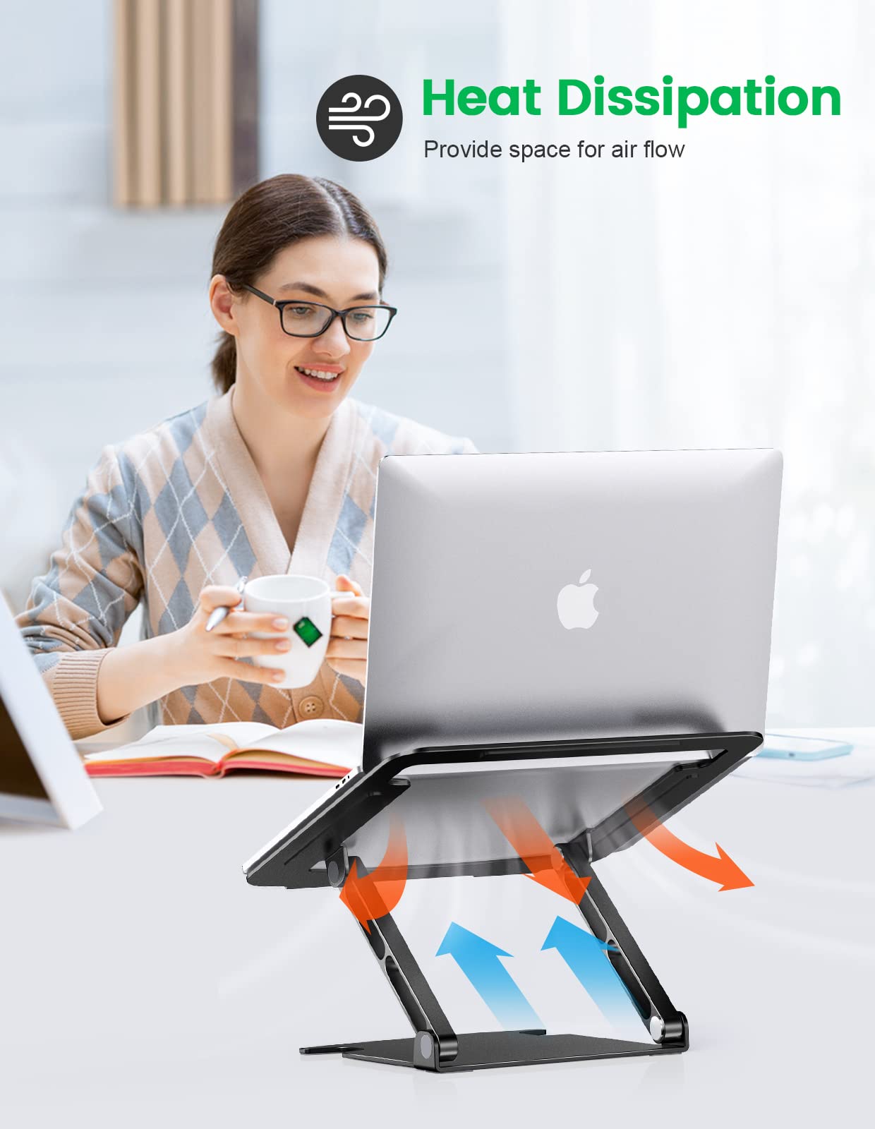 Glangeh Laptop Stand Aluminum Sturdy, Laptop Riser for Desk with Adjustable Heights/Angles, Double Rotation Axis Ergonomic