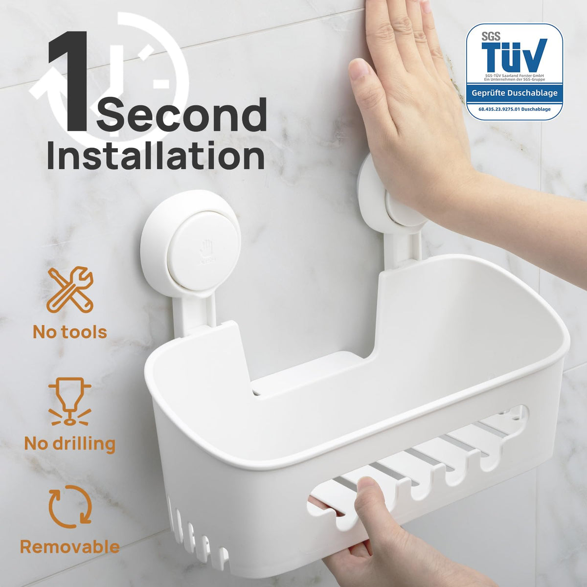 LEVERLOC Shower Caddy Suction Set Bathroom Accessories Storage 2 Pack White