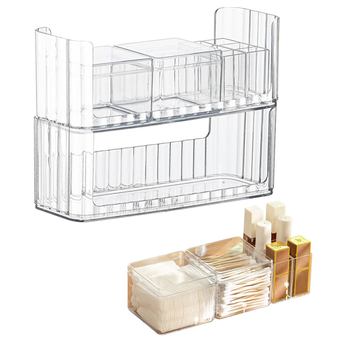 Gzsekken Medicine Storage Box for Bathroom and Medicine Cabinet, 2 Pack Stackable Storage Boxes - Clear Organiser Drawers for Bathroom