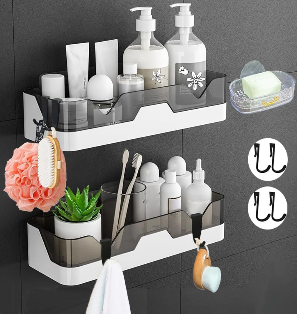 EigPluy Set of 2 Bathroom Shelves, No Drilling ,Plastic, Shower Shelf, Baskets, Wall Mounted, for Kitchen
