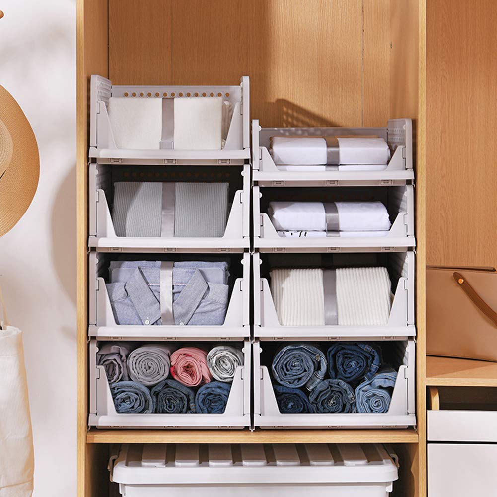 Set of 5 Stackable Foldable Wardrobe Storage Box, Stacking Drawer Racks