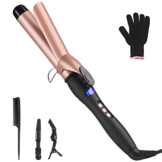 Curling Wand 32MM Curling Tongs with cilp Large Barrel Curling Iron Adjustable Temperature, Professional Hair Curler with Glove for Long & Medium