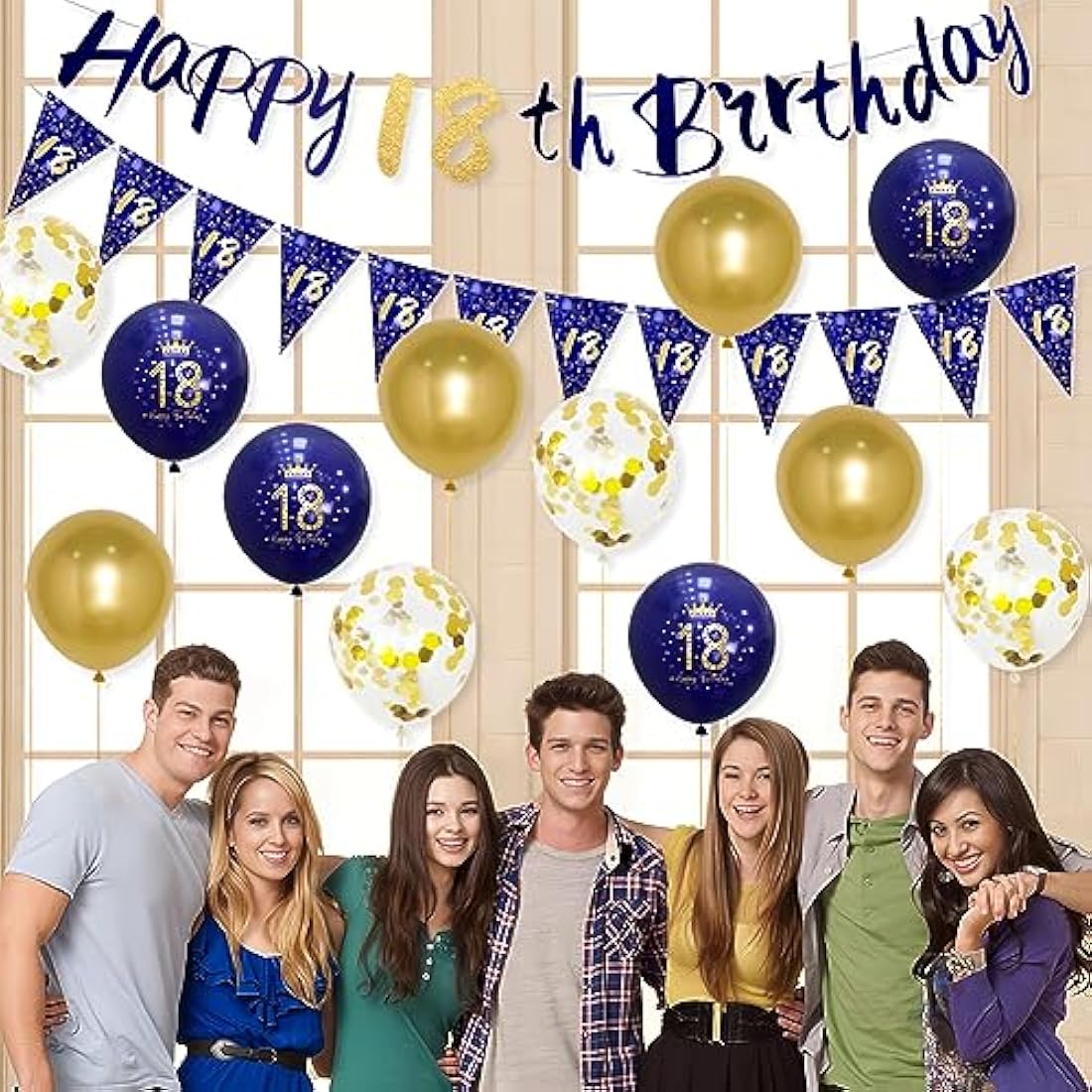 Boys 18th Birthday Decorations Navy Blue Gold 18th Birthday Party Decorations Boys Banner Bunting Kit by Wonsta
