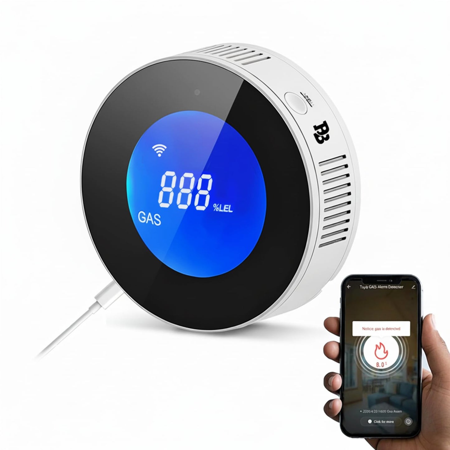 Natural Gas Detector WiFi,Propane Natural Gas Leak Detector for Home Kitchen, Combustible & Explosive Gas Alarm for LPG,Sensor with 85dB Alarm, LCD