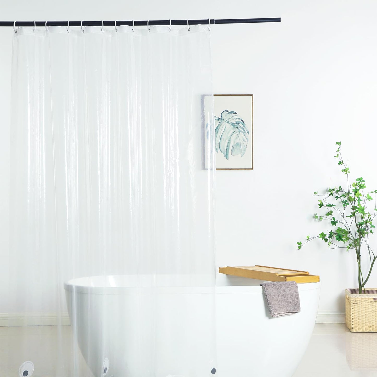 WellColor Clear Shower Curtain Liner 72 x 75 inch, PEVA Heavy Duty Shower Liner with 3 Weighted Magnets, Transparent, 100% Waterproof