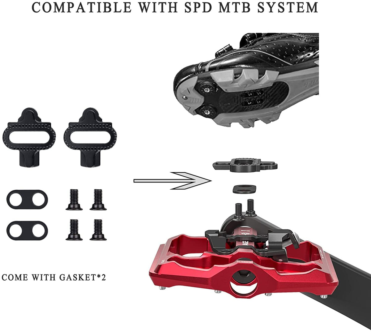 GEWAGE Mountain Bike Pedals- Dual Function Bicycle Flat Pedals and SPD Pedals- 9/16" Platform Pedals Compatible with SPD for Road Mountain BMX Bike