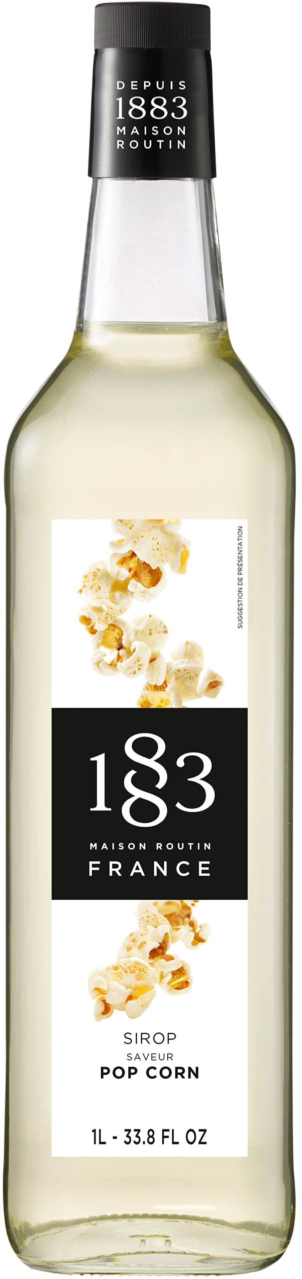 1883 Maison Routin Premium Popcorn Syrup for Coffee, Hot Chocolate & Cocktails Glass 1L
