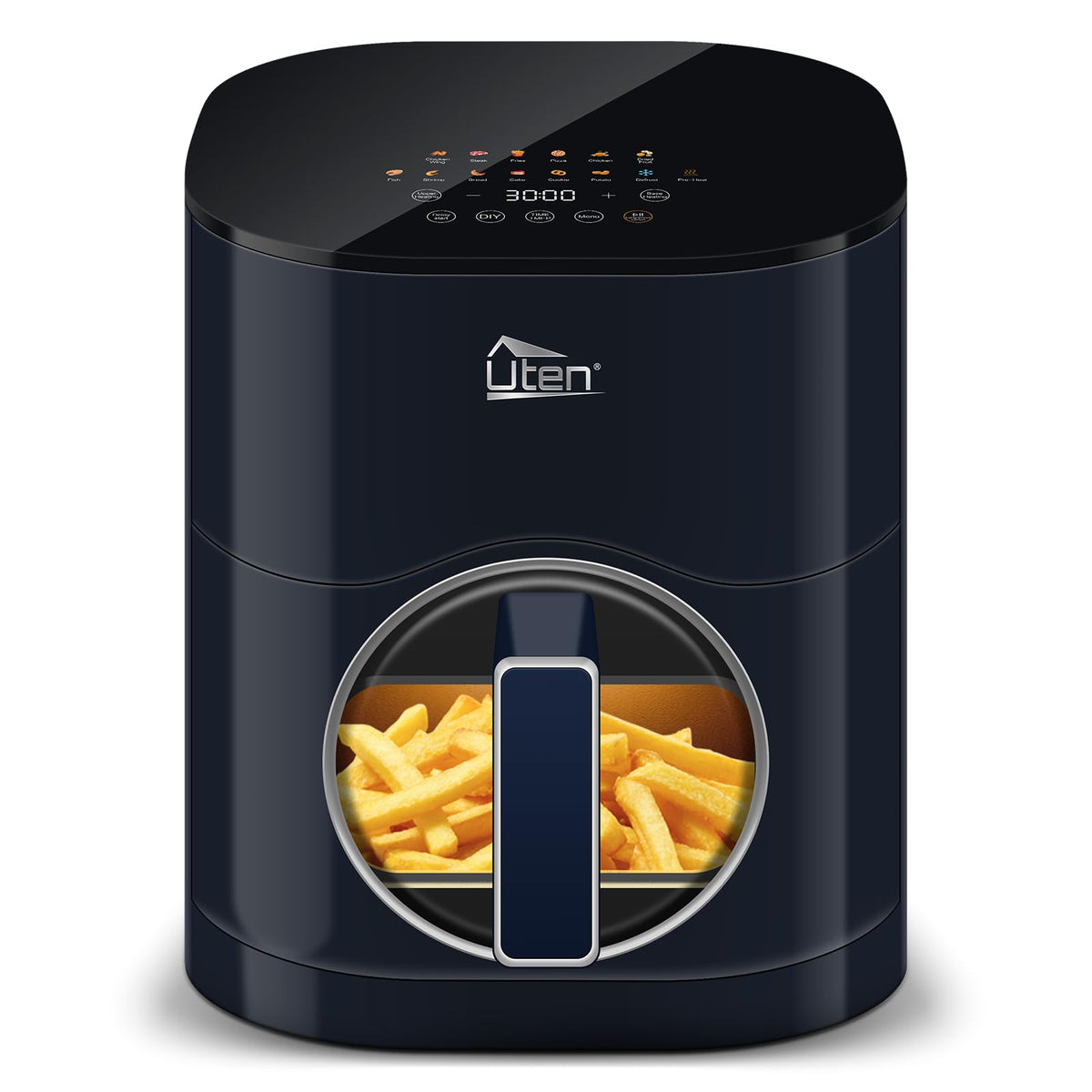 Uten Dual Blaze Air Fryer 5.5L Visual Window, Color Screen, 14 Pre Menus, Delayed Start, Stainless Oil Net, 2 Fast Heaters Independently Controllable,