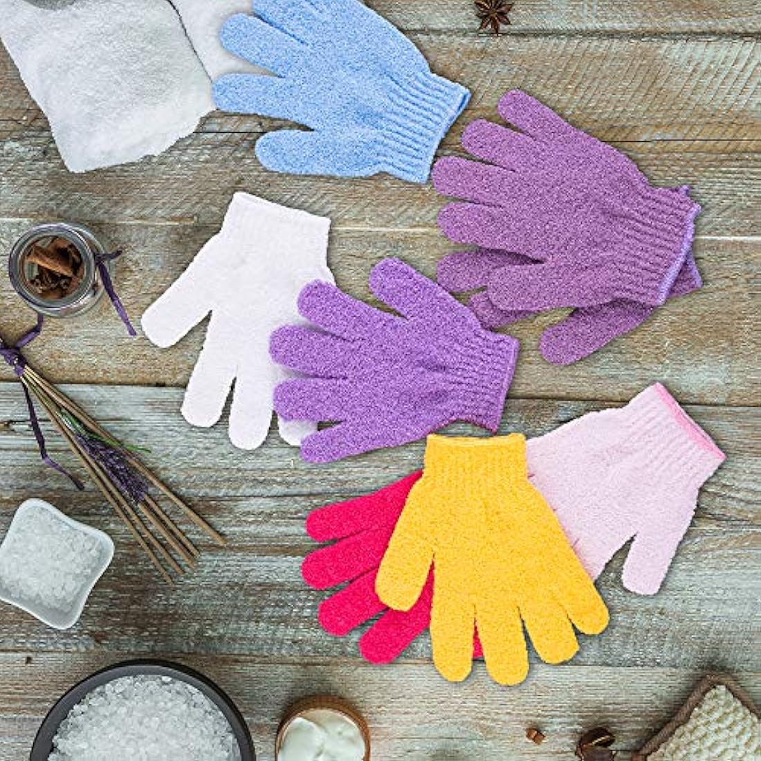 Duufin 14 Pairs Exfoliating Gloves Body Scrubber Bath Glove Scrubbing Gloves for Shower, Spa, Massage, Dead Skin Cell Remover, 7 Colours