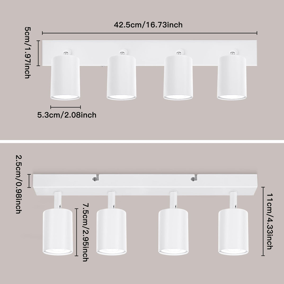 Ketom Adjustable 4 Way Ceiling Spotlight Fitting - GU10 LED Ceiling Light Rotatable - Indoor Spotlights Ceiling Lights - Modern White Metal Ceiling