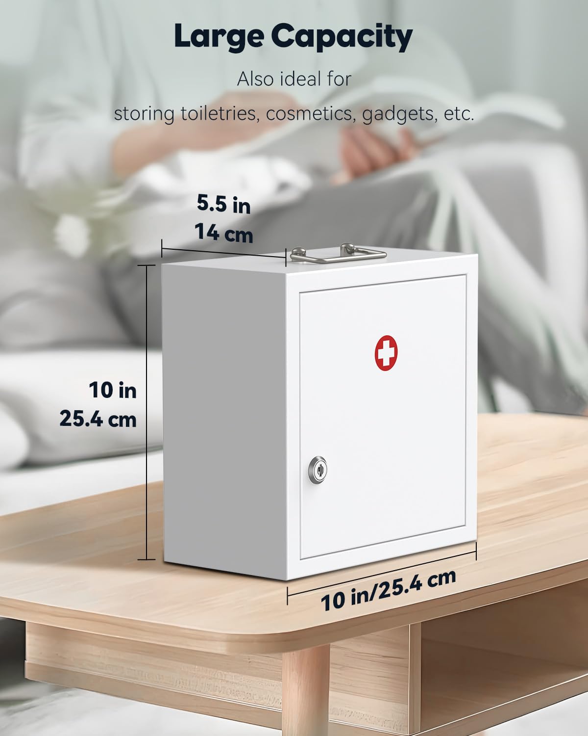 Uniclife Wall Mount Medicine Cabinet with Key Lock & Handle Locking First Aid Lockable Medical Storage Box Medium Medicine Organizer Secure Steel