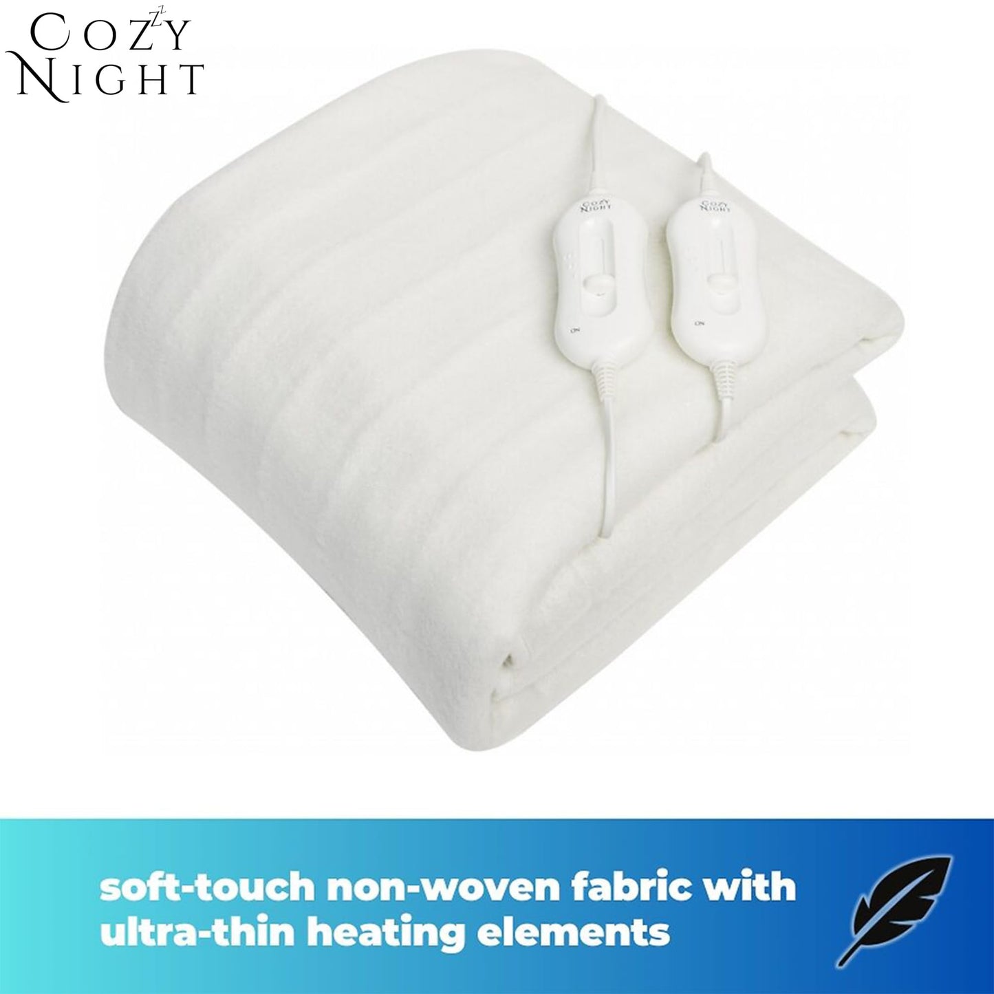 Cozy Night Double Electric Blanket, Size 140 x 192cm, Soft Fitted Underblanket Mattress Cover, Quick Fit Corner Straps, 3 x Heat Settings, Dual