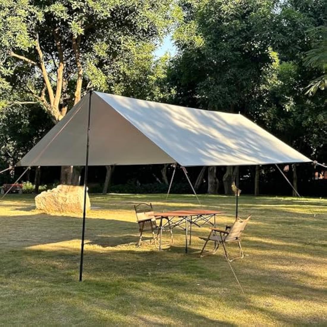 HIDEWALKER Camping Tarp Shelter 3x3m 3x4m 3x5m Lightweight Tent Tarpaulin Waterproof Tent Awning Canopy Basha Sunshade for Hiking Backpacking (Khaki, 3x5m)