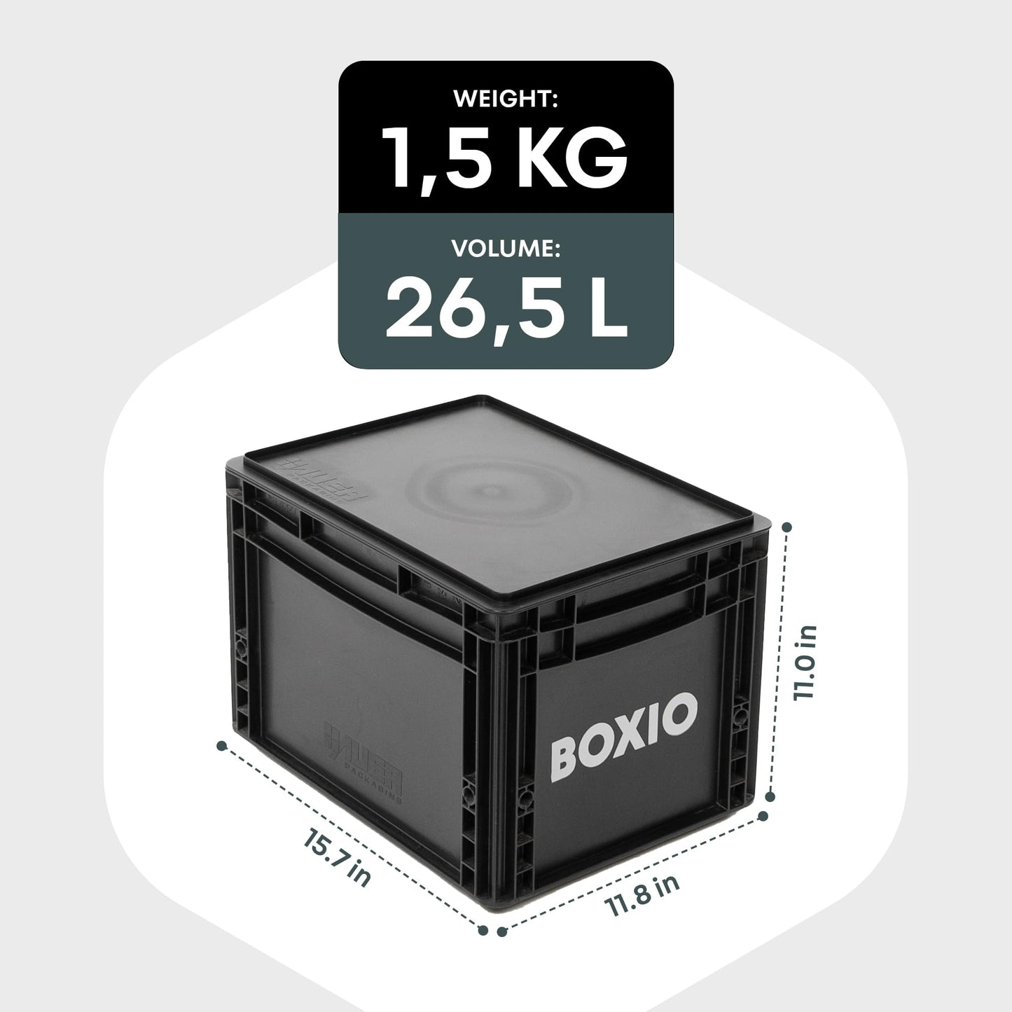 BOXIO Solo: Storage box with lid – 15.7" x 11.8" x 11.0" – perfect plastic transport box for camping, boat or garden