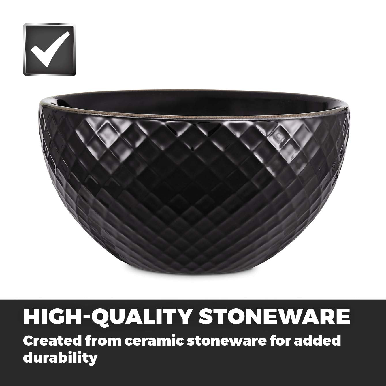 Tower T867002BLK Empire 16 Piece Dinnerware Set, Stoneware, Black and Brass