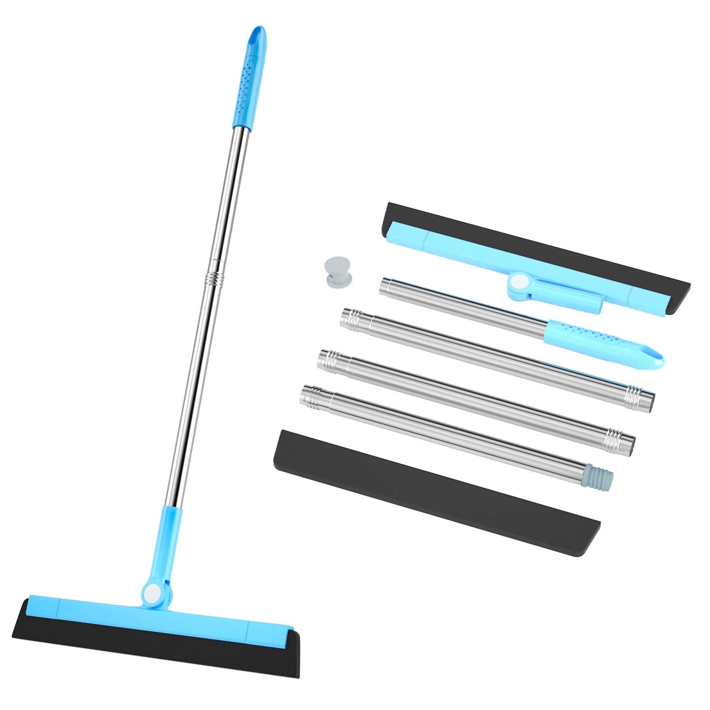 Tendak Floor Squeegee, Water Squeegee Window Cleaner Mop Wiper 4 Parts Handle Total Length 59? with Two Replacement Squeegees Perfect for Clean Water,