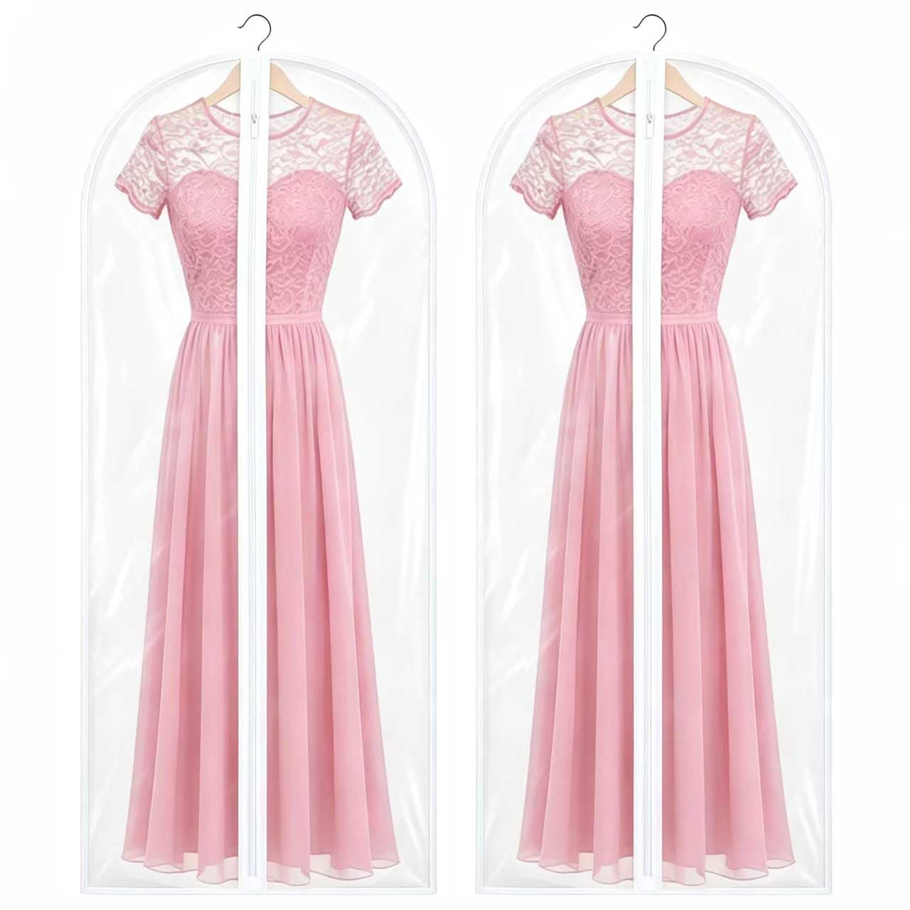 Cwmniily Garment Bags, 2 Pack, 60cm*160 cm Long Dress Bags Cover, PEVA Transparent Hanging Clothes Covers