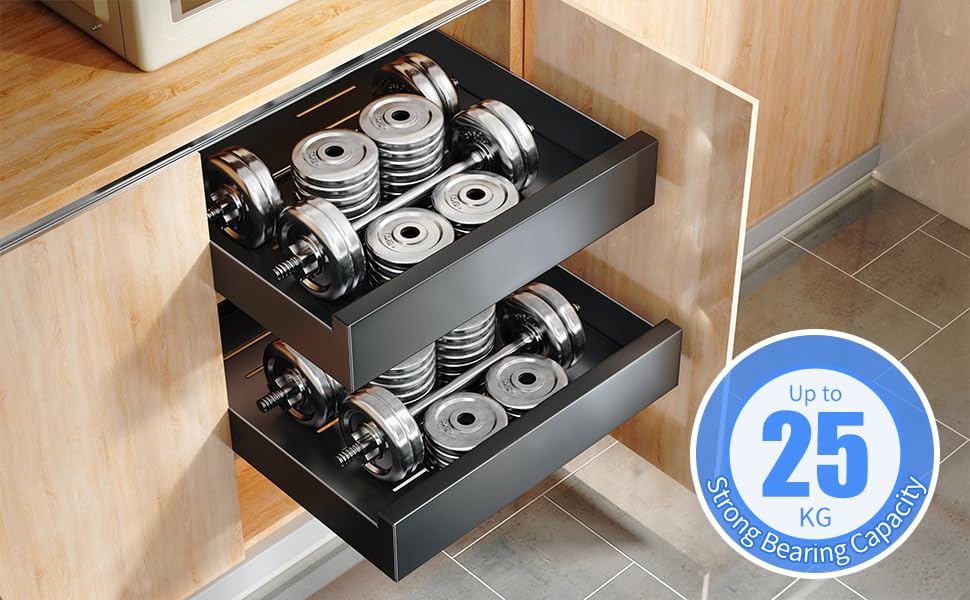 SAYZH Pull Out Cabinet Organiser, Slide Out Drawer for Kitchen Cupboard, (30 CM W x 43 CM D x 9CM H), Roll-Out Extendable Sliding Drawer, No Need
