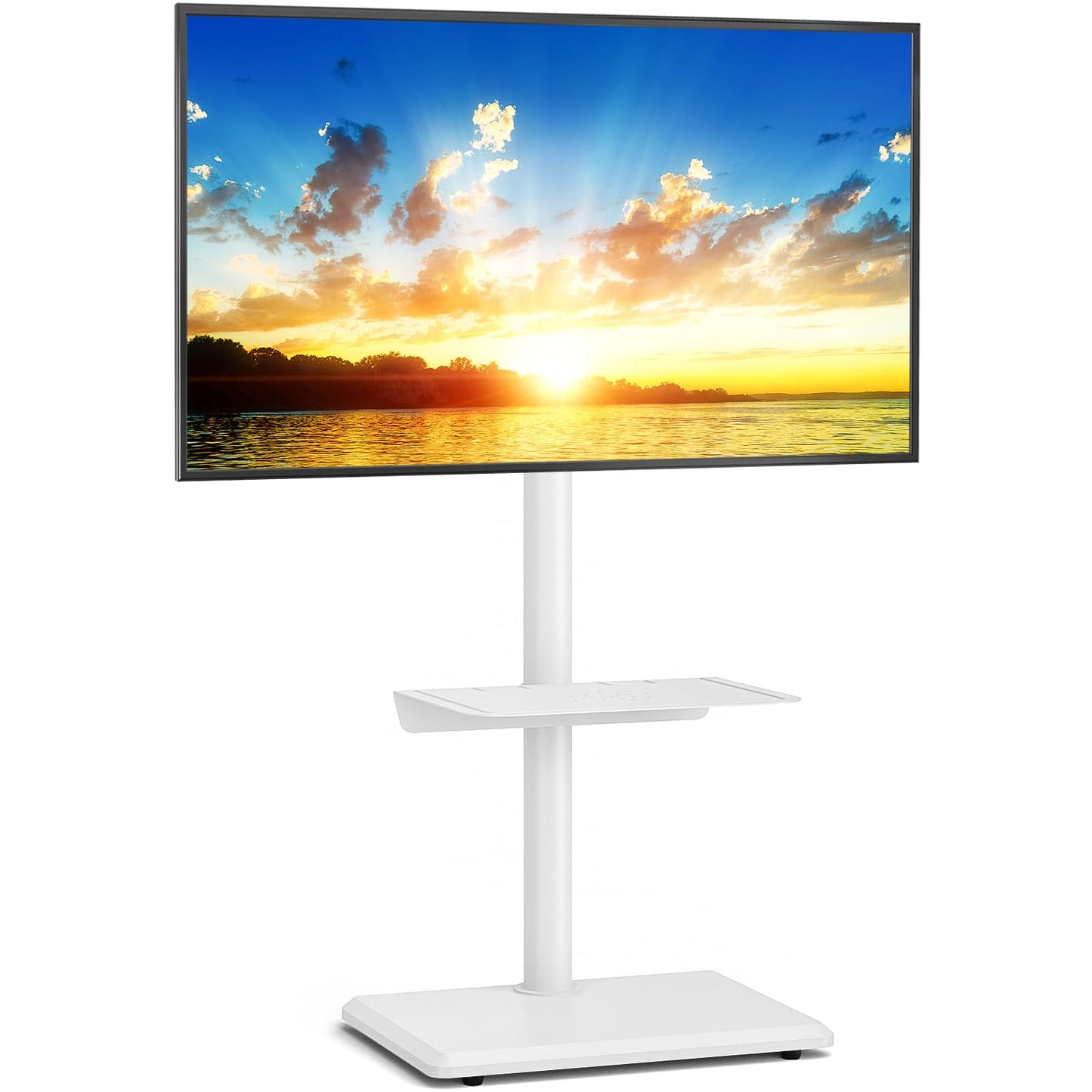 5Rcom Universal Swivel TV Floor Stand with Mount for 32-55 Inch TVs up to 40 kgs, Height Adjustable TV Stand with Swivel, Tall TV Stand with White