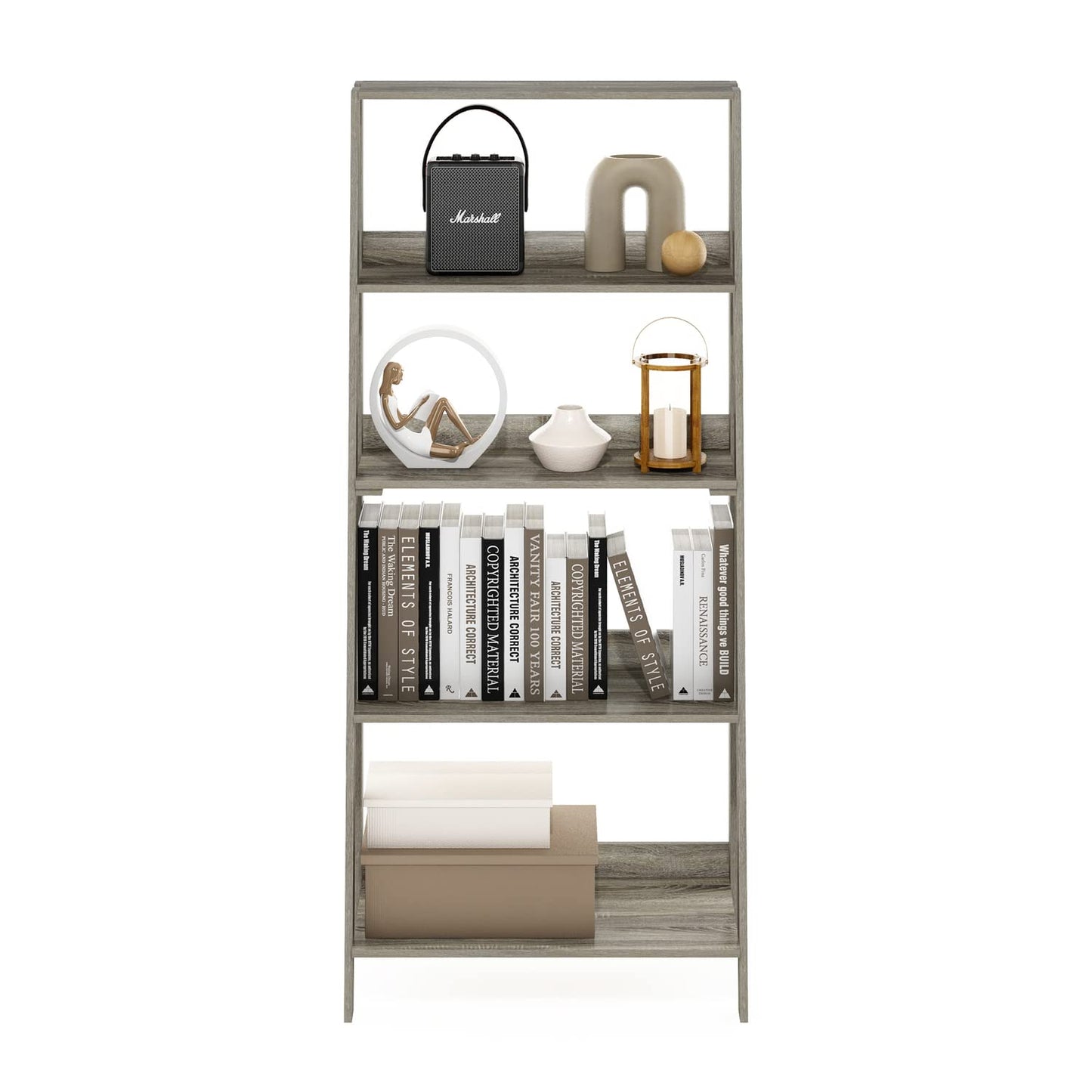 Furinno 5-Tier Ladder Bookcase Display Shelf, French Oak
