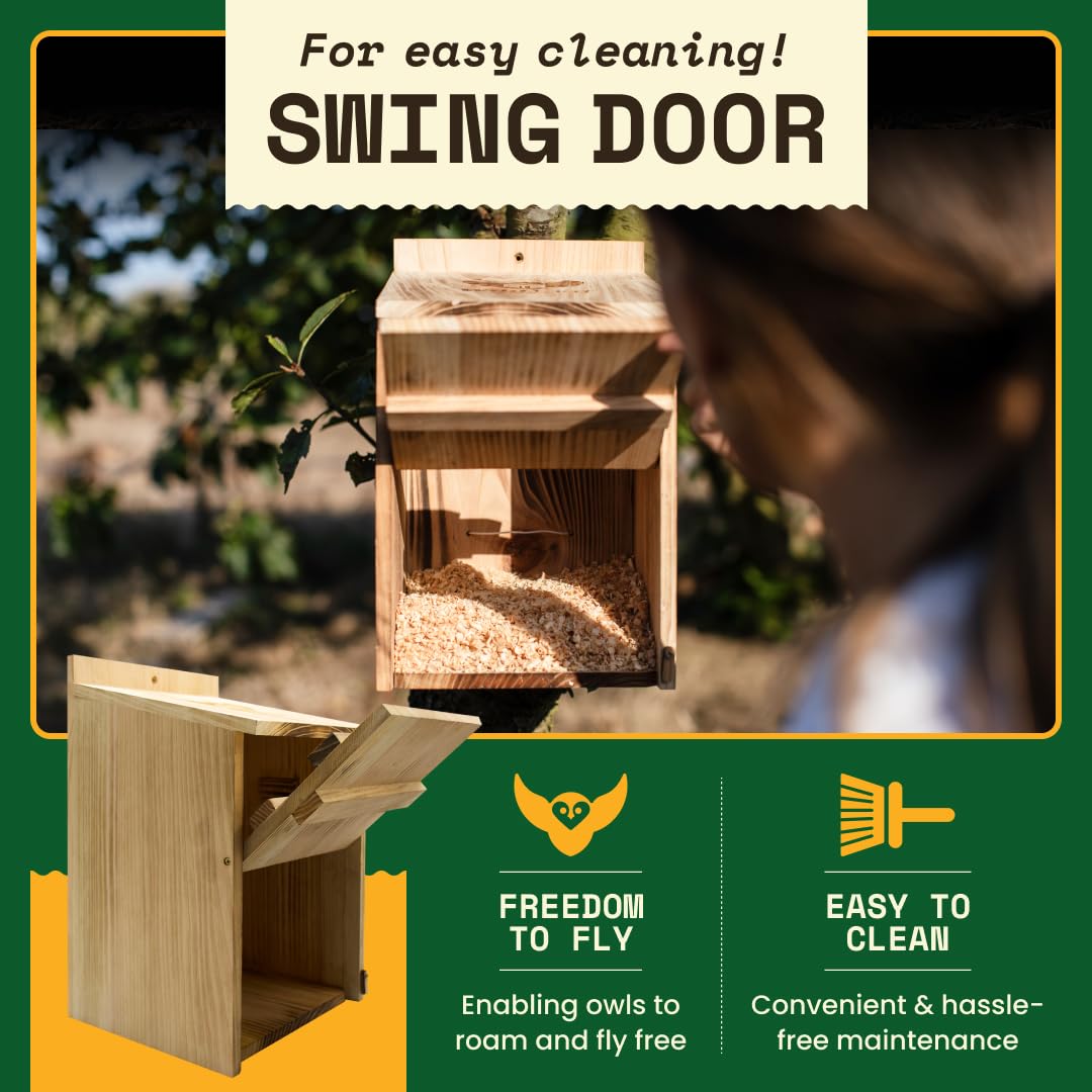 Owl House Cedar - Easy to Hang - Prebuilt Nesting Box for Barn & Screech Owls - Cedar Shavings & Screws Included