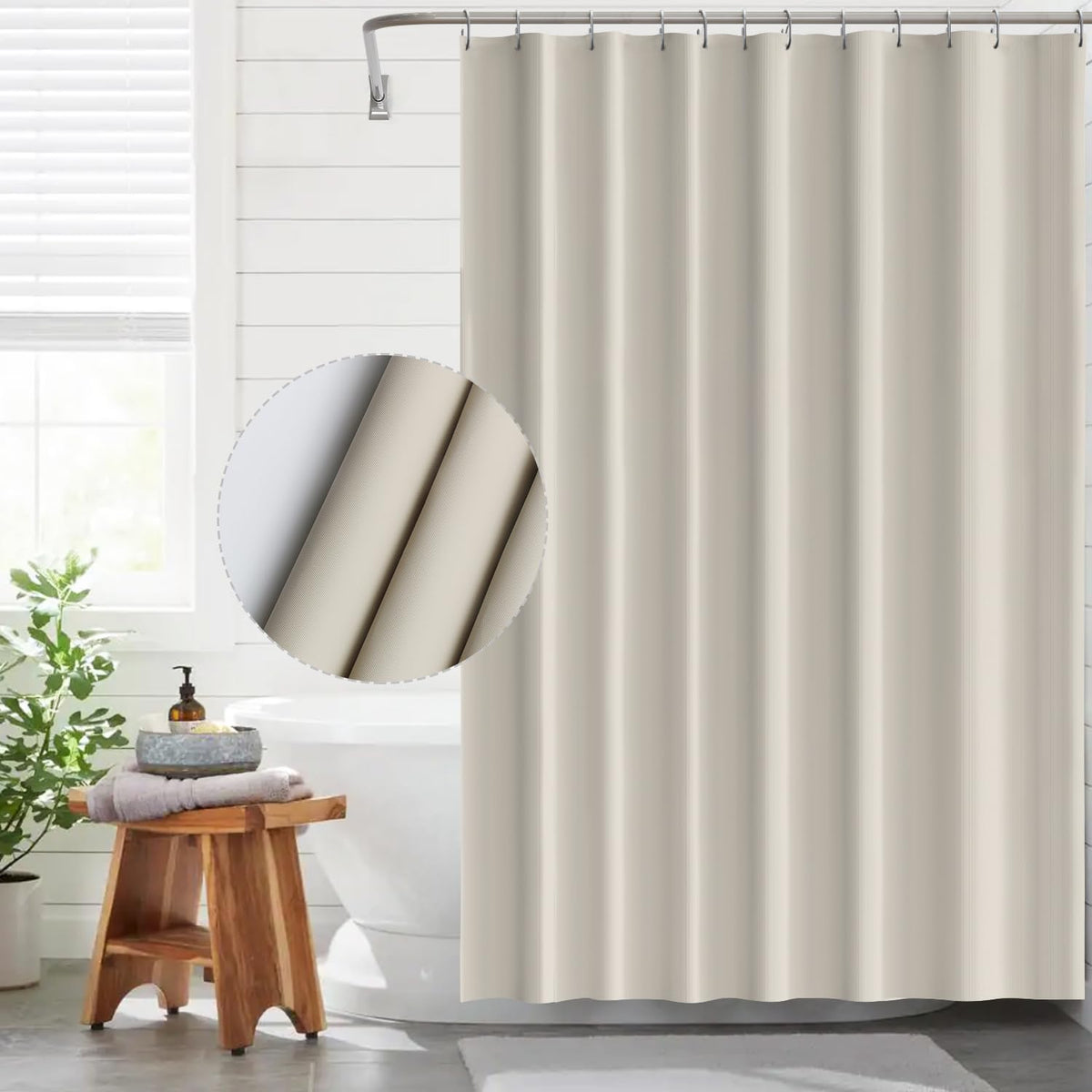 Funria EVA Shower Curtain Waterproof Bathroom Curtains with 12 Hooks for Wet Room Long Bath Curtains for Bathtubs and Shower Stall Beige Shower