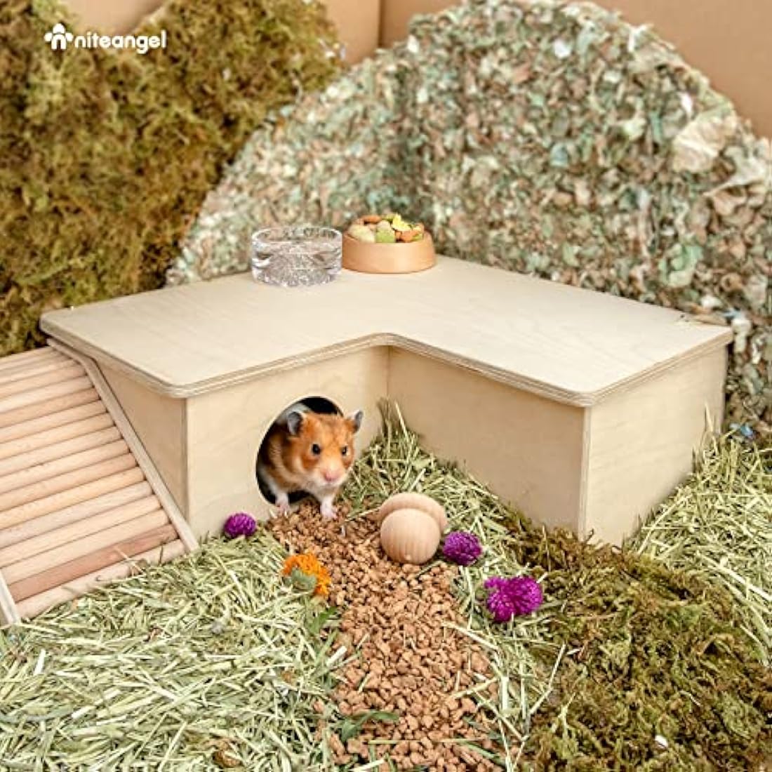 Niteangel Multi-Chamber Hamster House Maze - Multi-Room Hideouts & Tunnel Exploring Toys for Hamster Gerbils Mice Lemmings (3-Room Large)