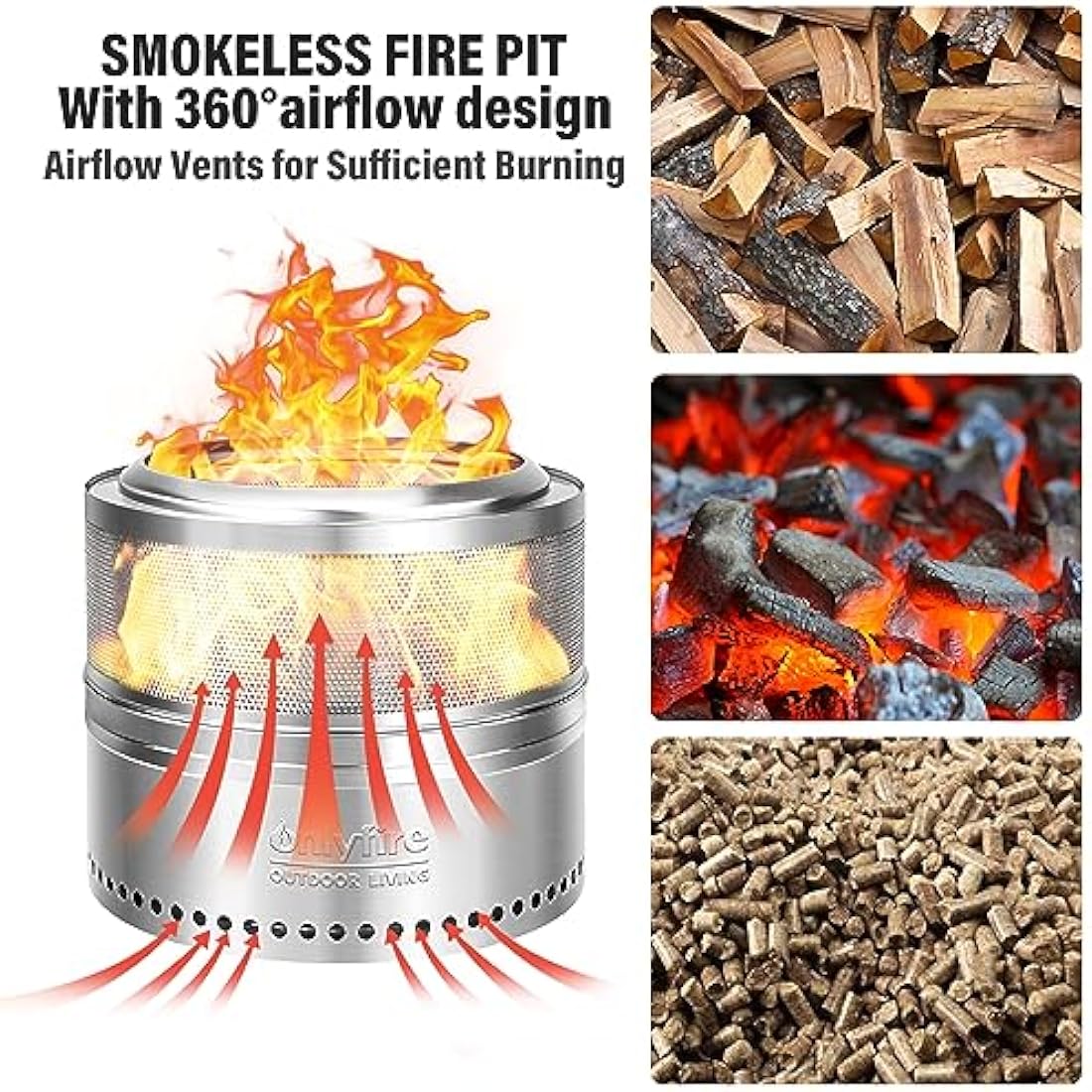 Onlyfire Φ50 cm Smokeless Fire Pit Wood Burning with Holes, Stainless Steel Portable Outdoor Bonfire Stove with Carrying Bag