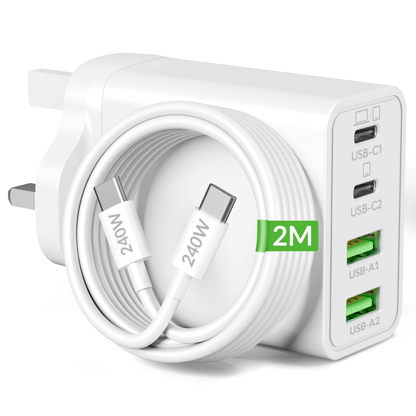 65W 4-Port USB C Charger for MacBook Pro 16, 15, 14, 13 inch, MacBook Air 13 inch, iPad, iPhone 17/16/15, Samsung S25 S24, GaN PD/PPS Super Fast