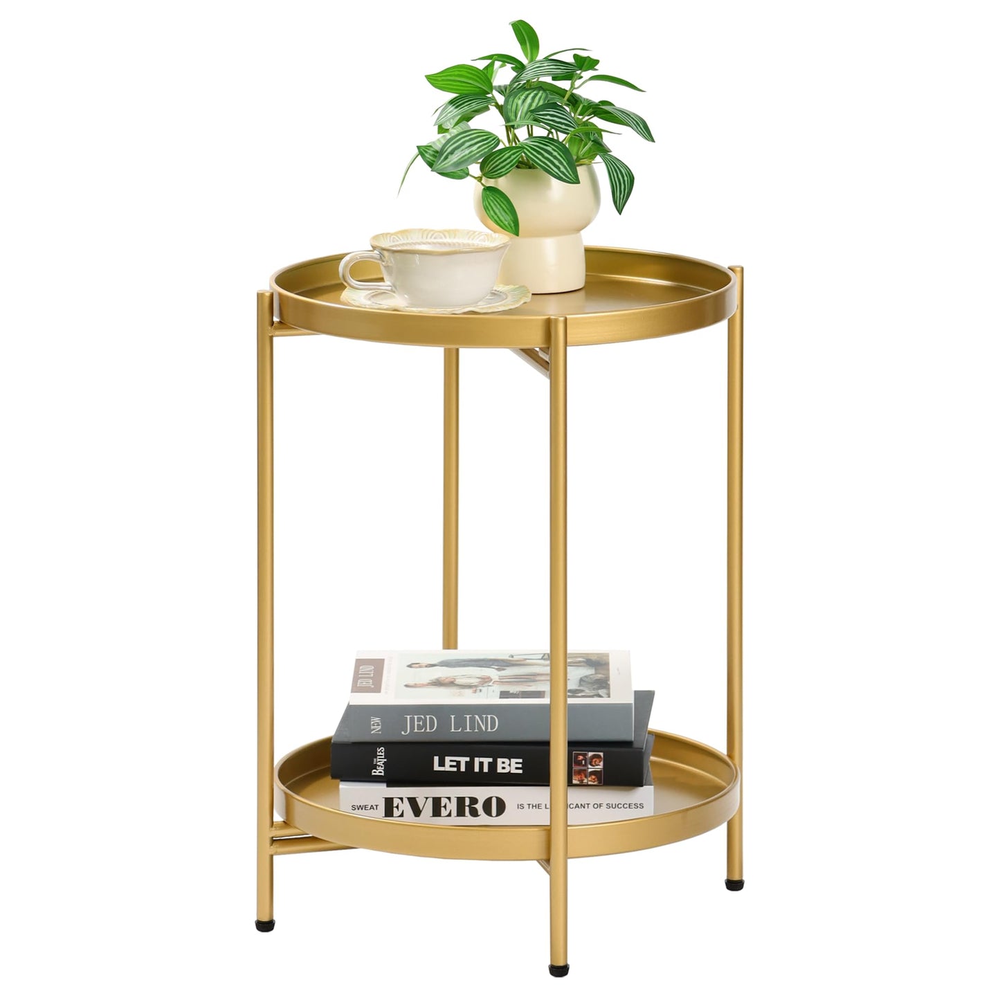 Mordchil EU 2-Tier Round End Side Table, Small Metal Side Table with Removable Tray, Folding Accent Tables for Living Room, Balcony