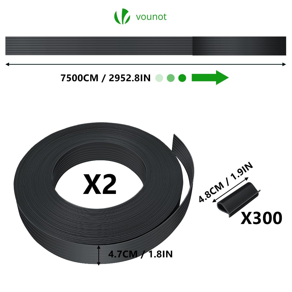 VOUNOT? PVC Privacy Strips Garden Privacy Fence Screen 150m x 4.7cm Double Rod Mats with 300 Clips for Deck, Patio, Balcony, Black