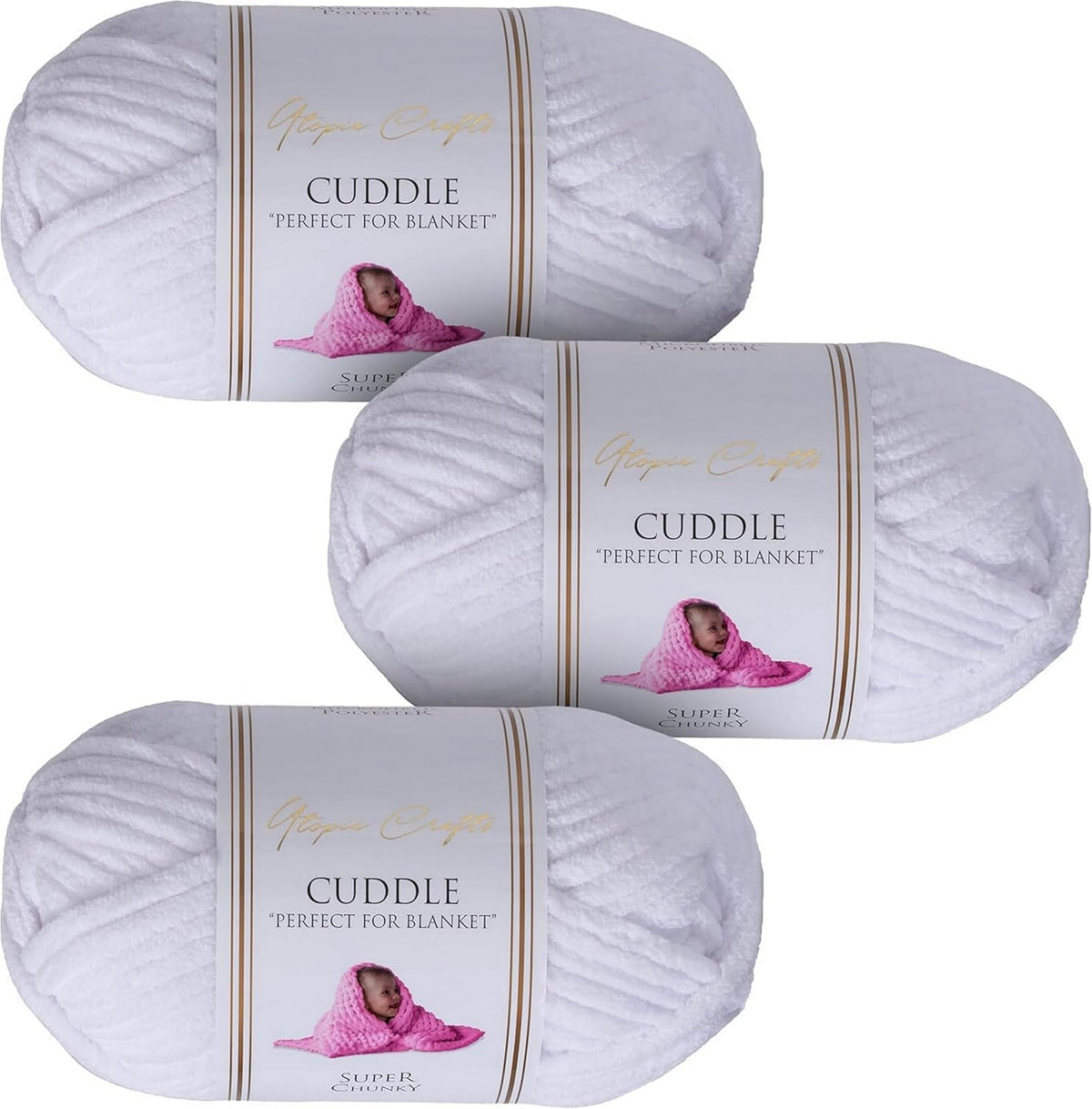 Utopia Crafts Cuddle Super Chunky Chenille Yarn White, 100g 60m Ball, Fluffy, Soft & Easy to Use, Perfect for Crochet & Knitting, Machine Washable,